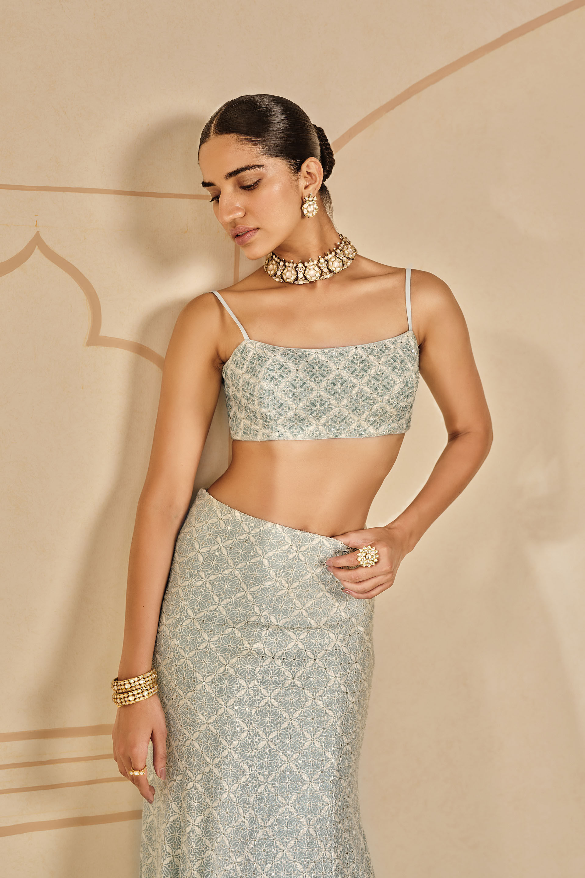 Alinta Sequin Silk Skirt Set Powder Blue